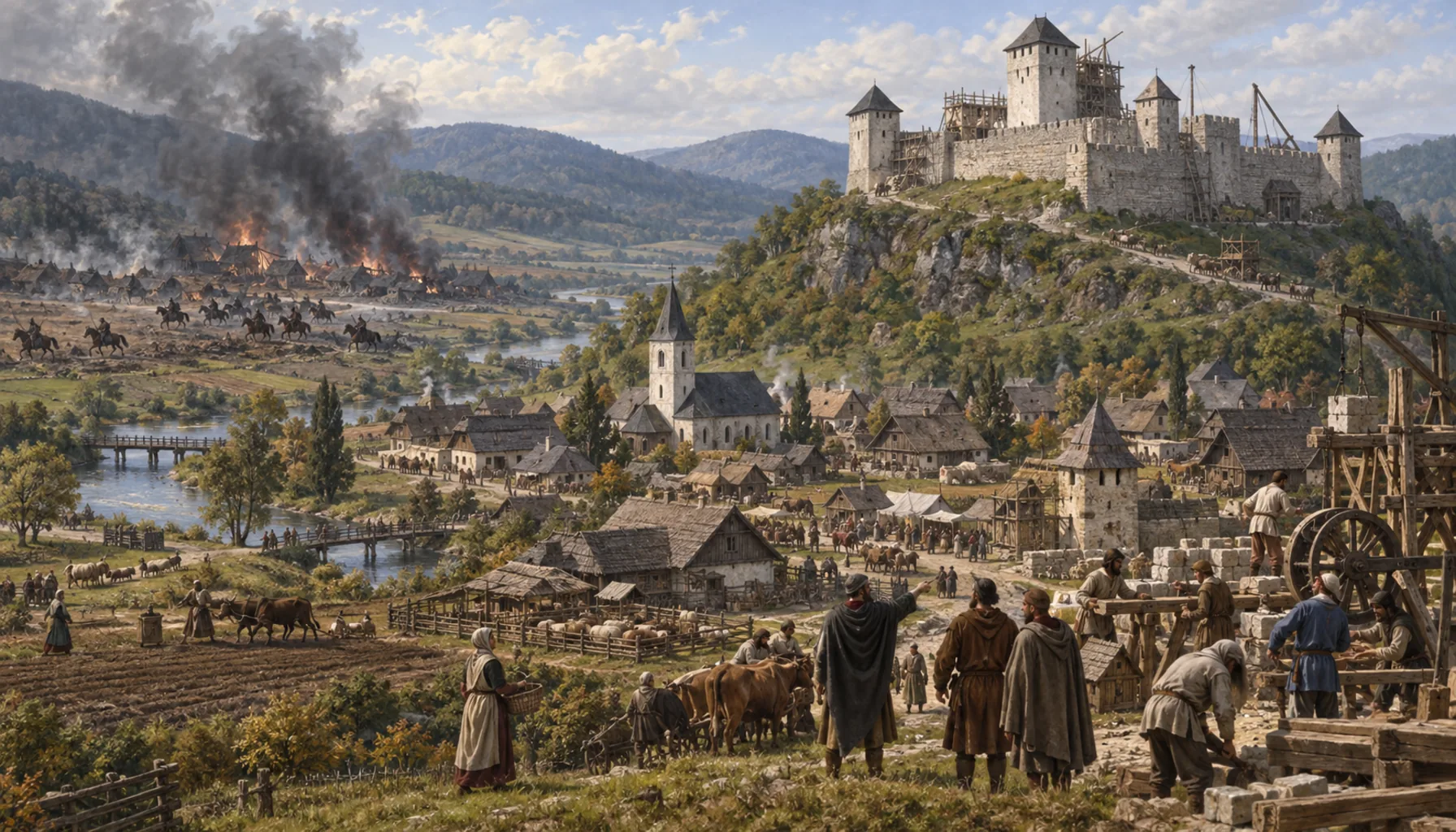 The castle arrives, and the town changes its job