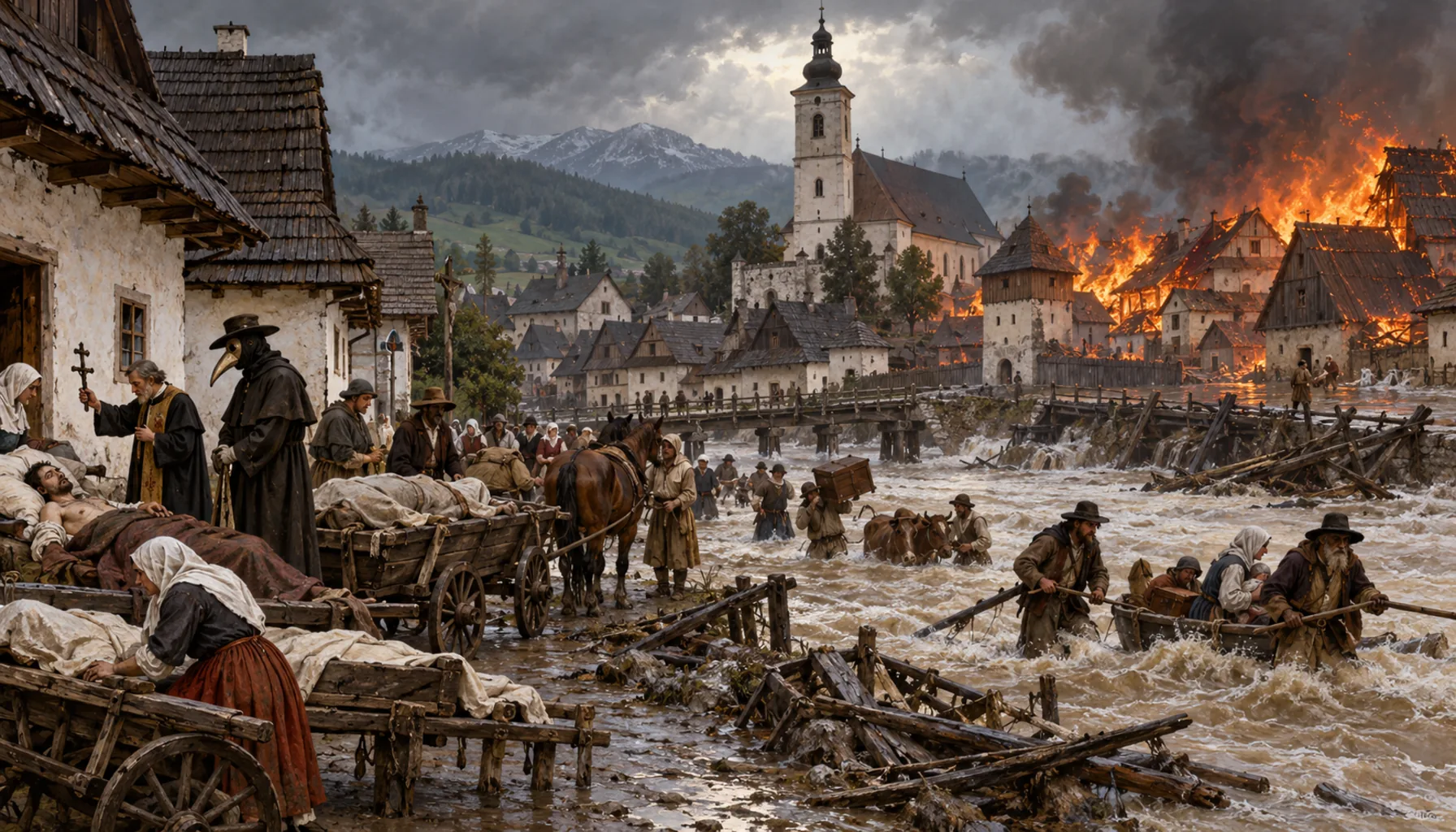 Plague, flood, fire