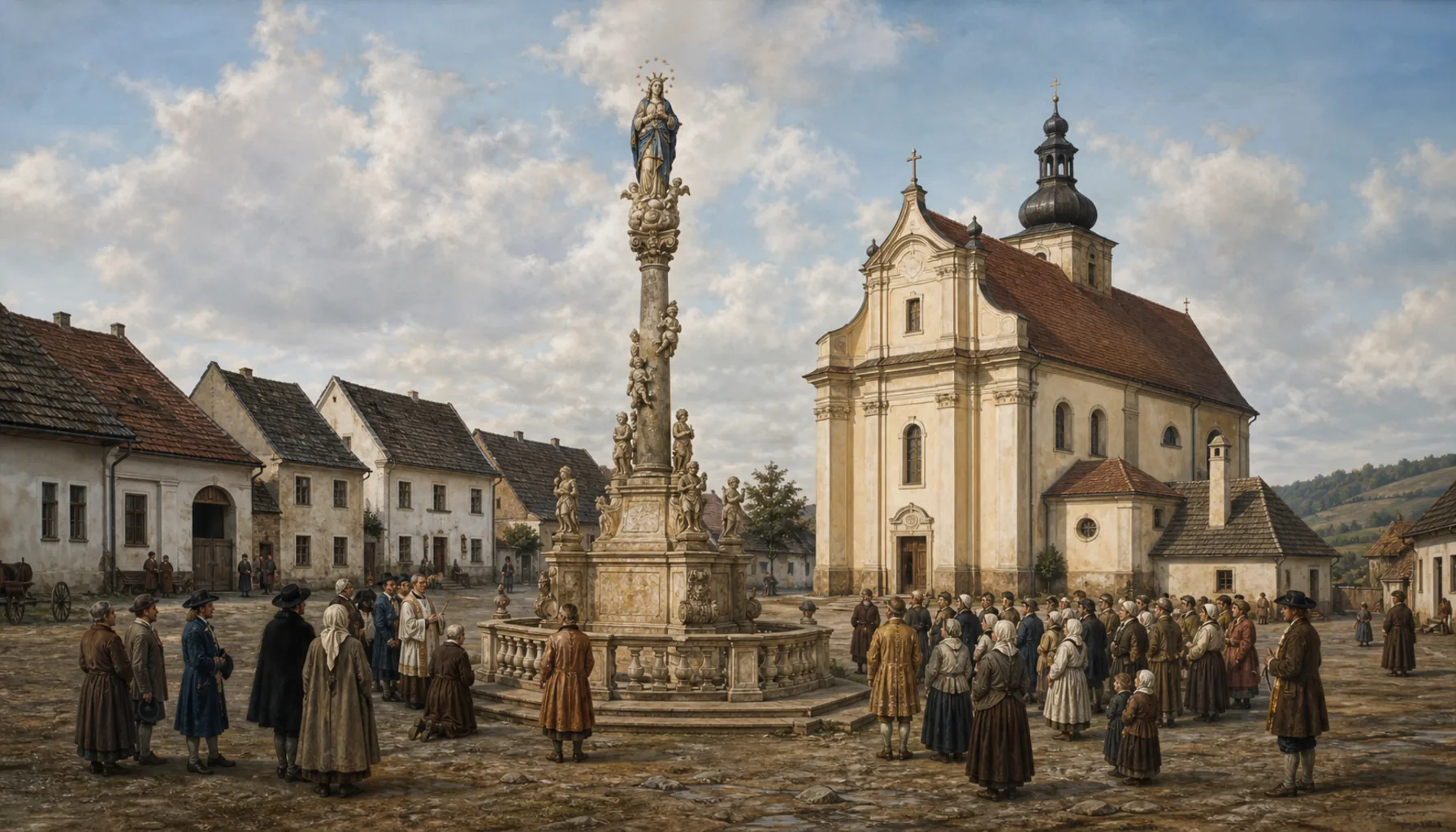 A plague column and a new church