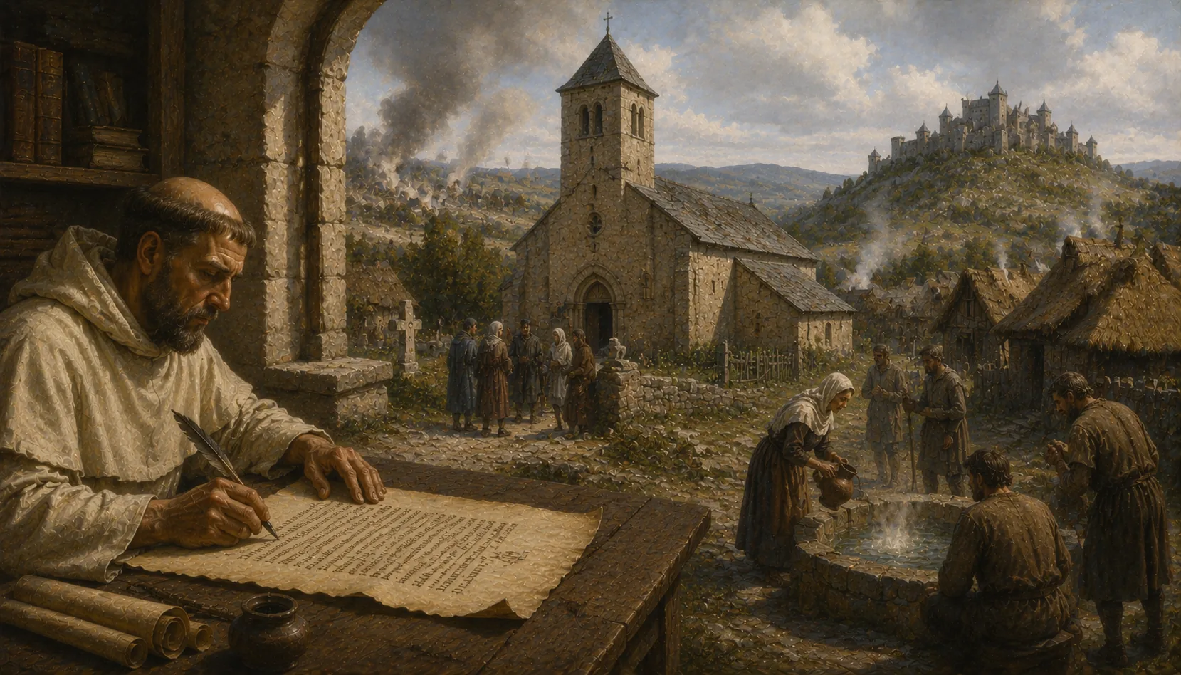A church, and hot water in the documents