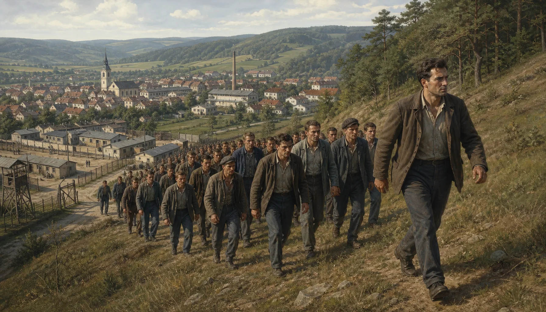 Fifty men walk out