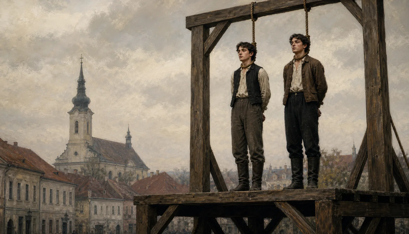 Two young men on a gallows