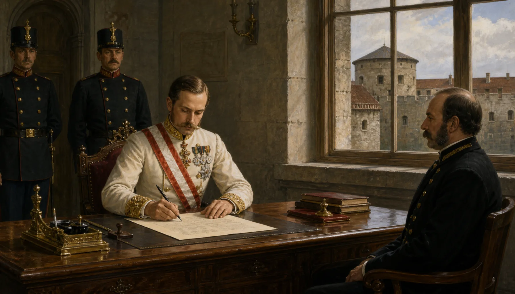 The emperor signs, and the fortress becomes a prison