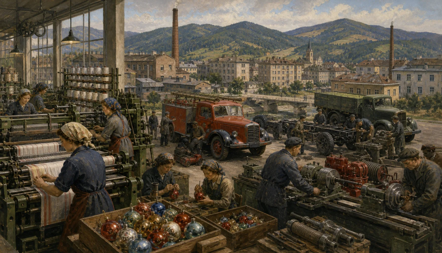 Factories, glass baubles and blocks of flats