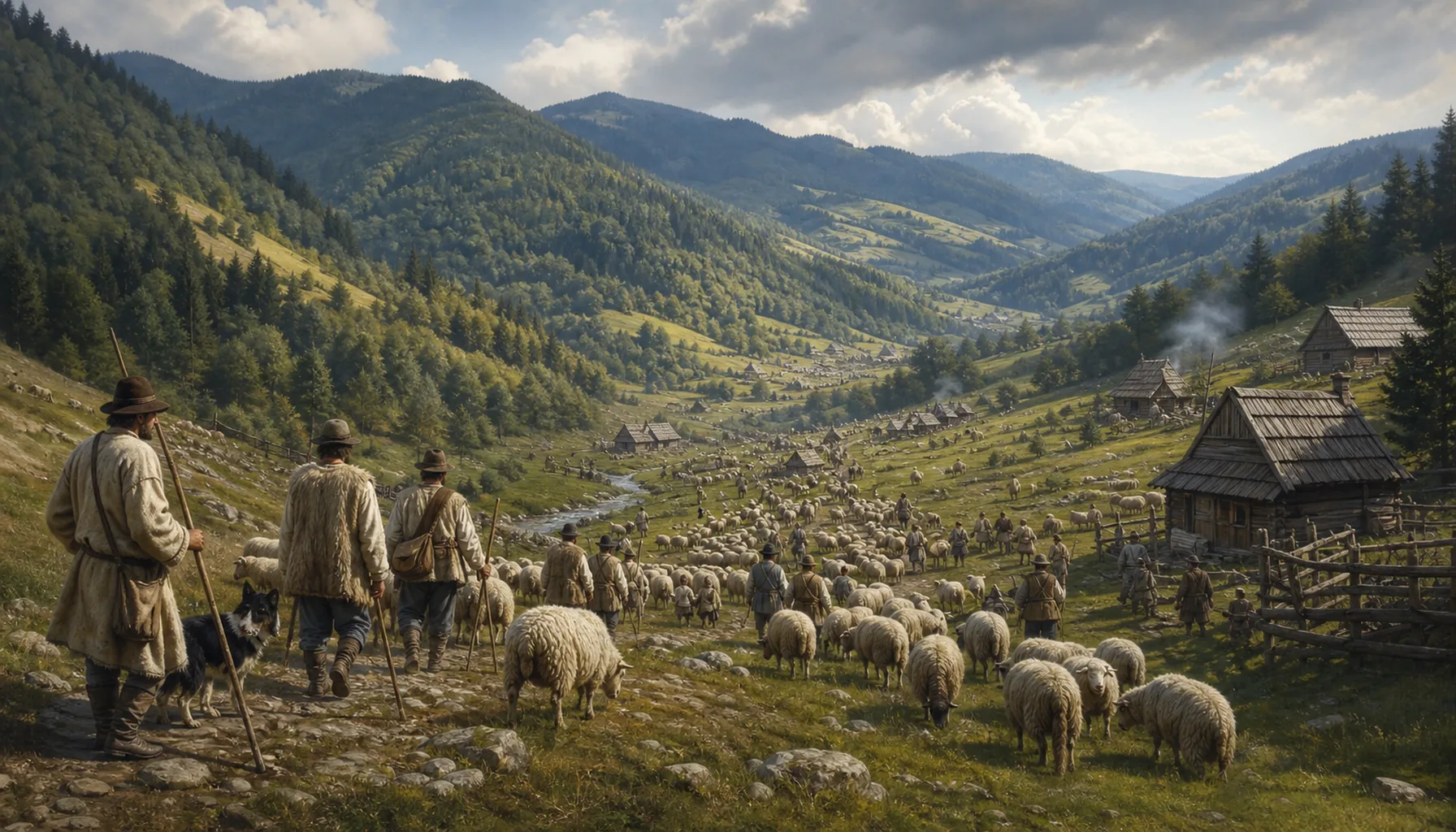 A valley fills up with shepherds
