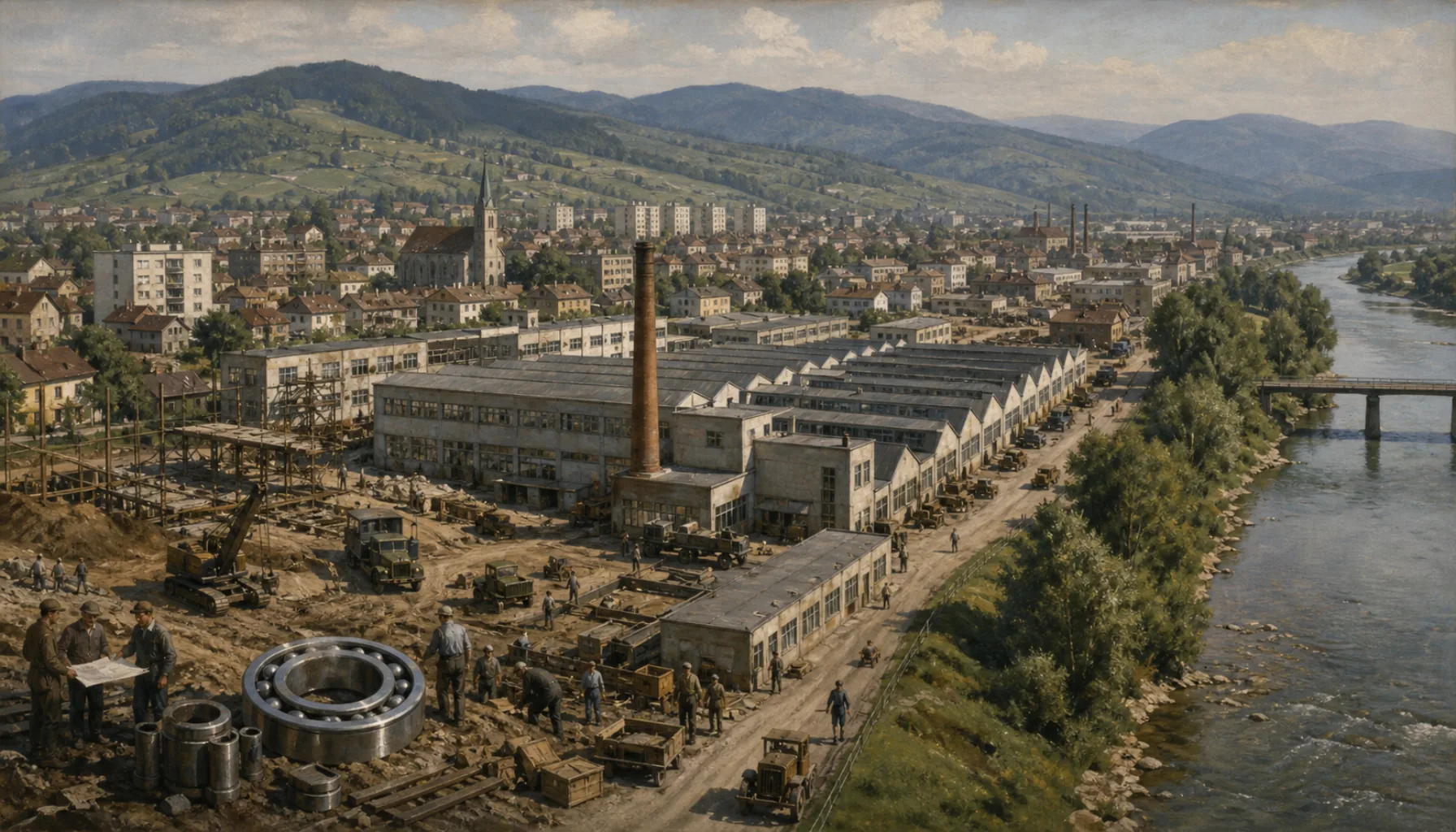 The bearing works, and a town four times bigger