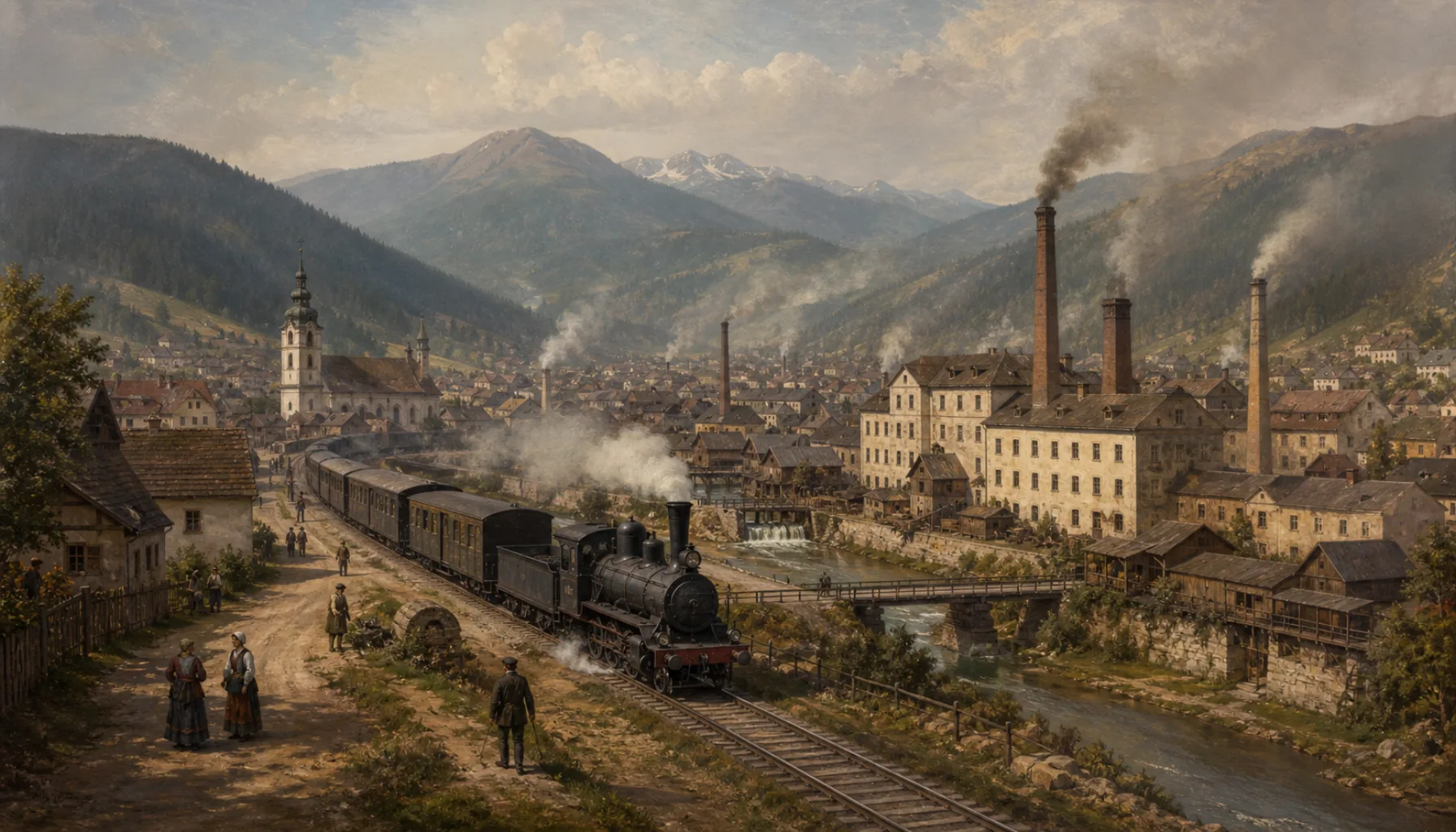 The railway, and the mills that came up the valley