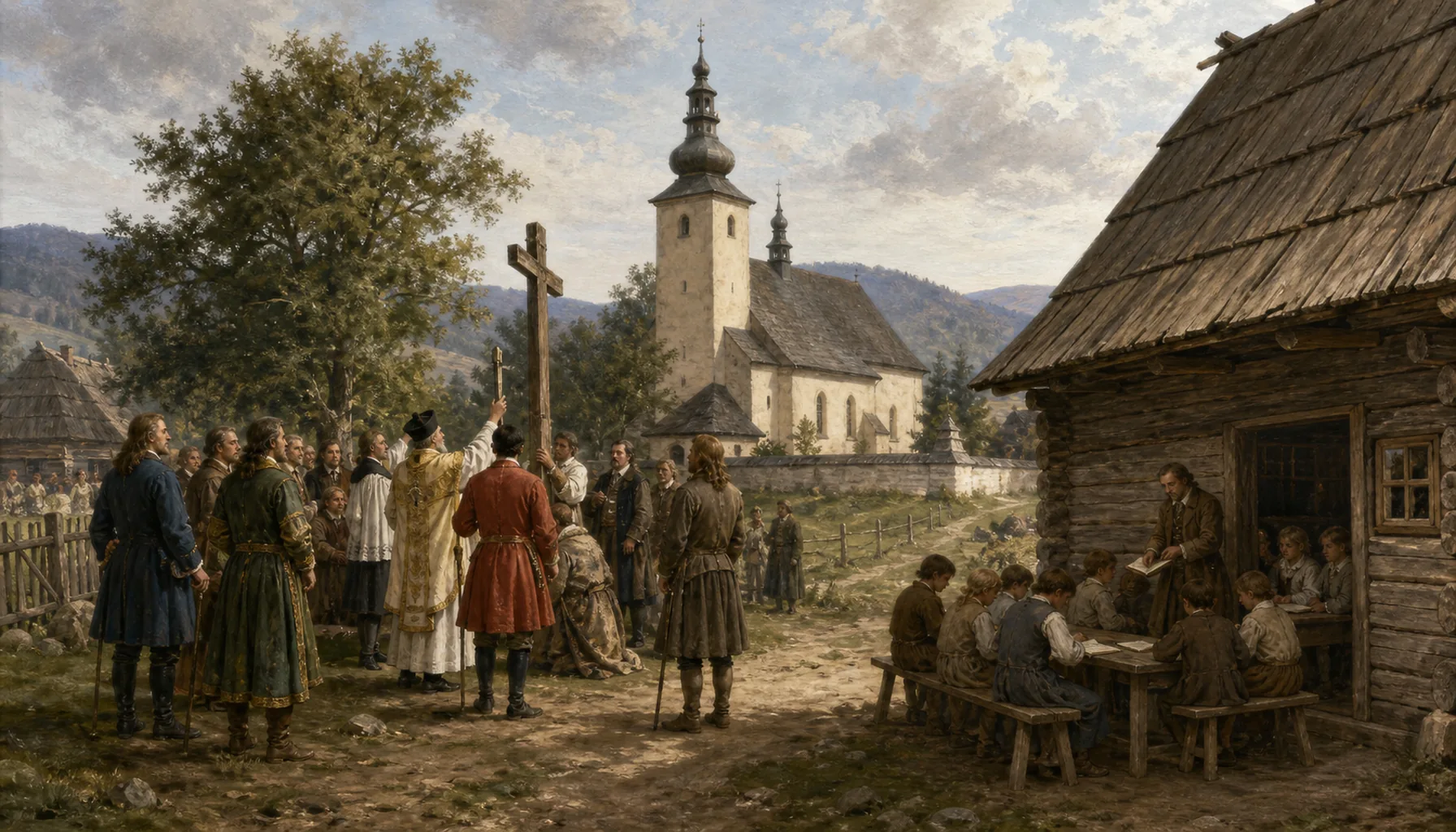 Back to Catholic, and a school in a wooden house