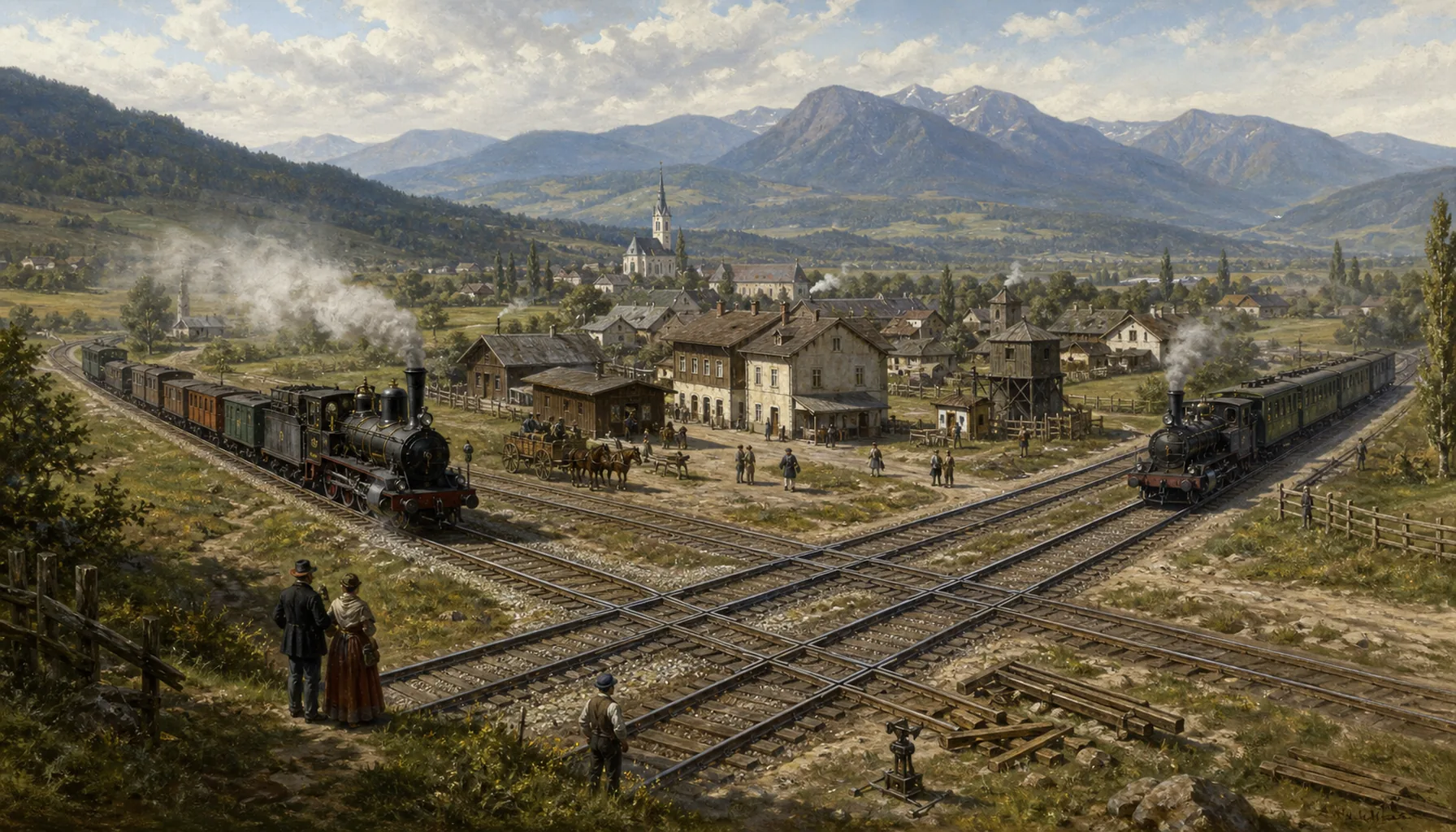 Two trunk lines cross, and a town appears