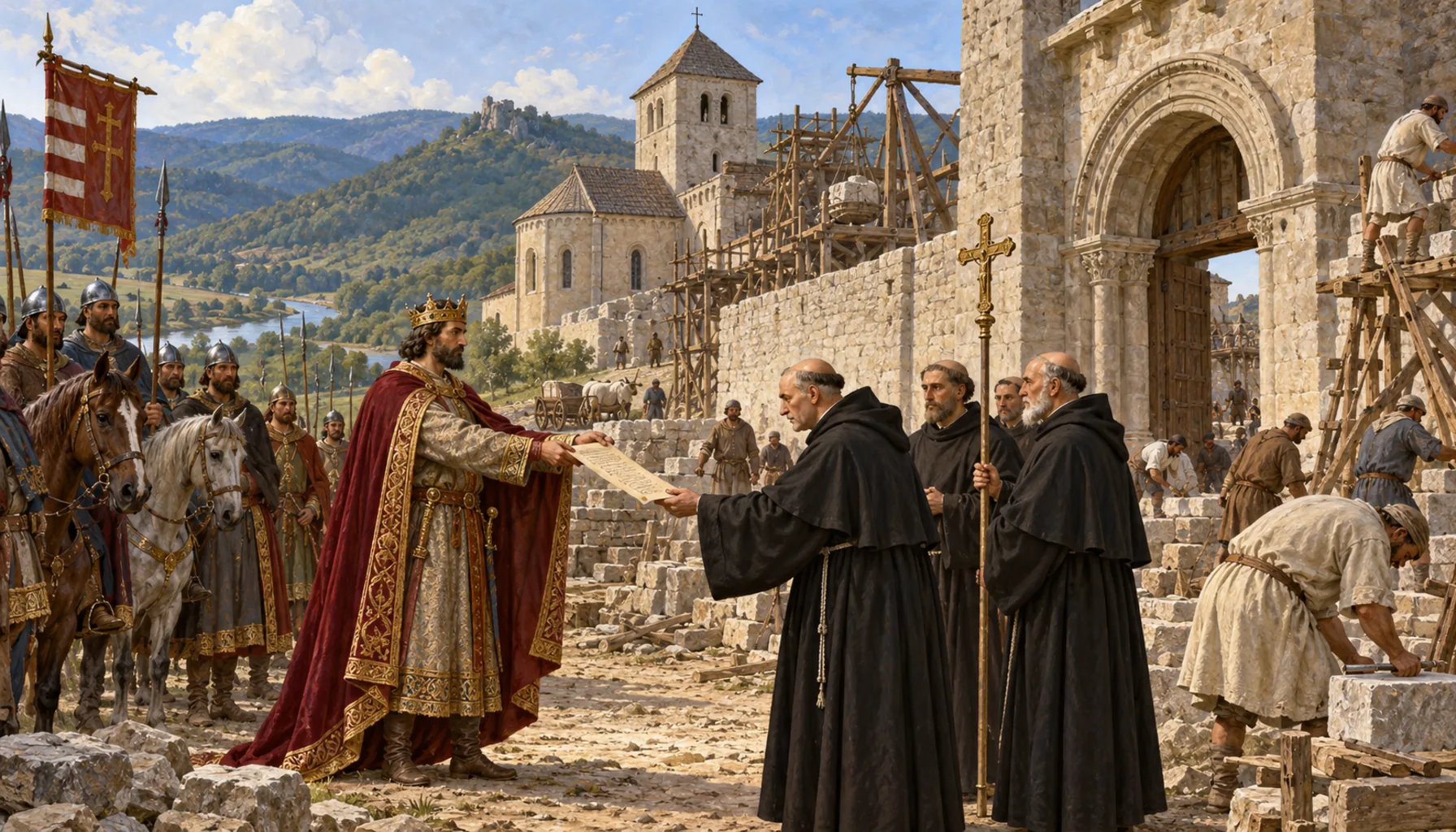 A king founds an abbey at the gate
