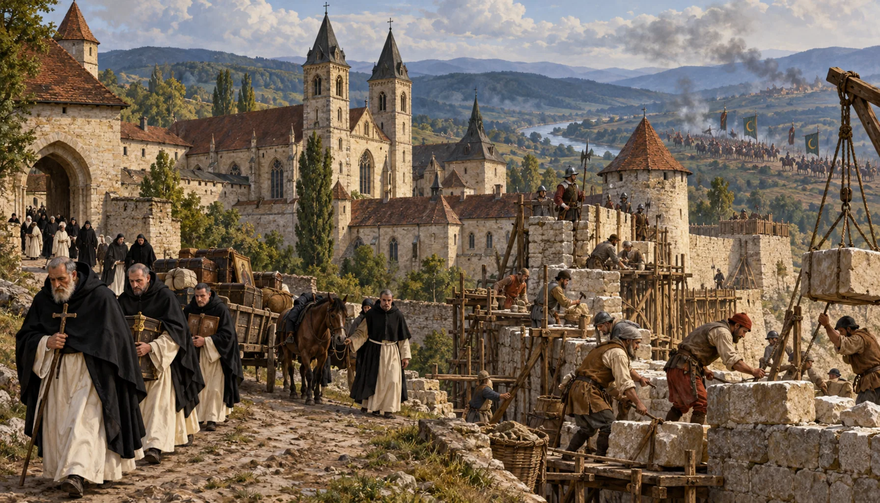 The monks leave, the walls go up