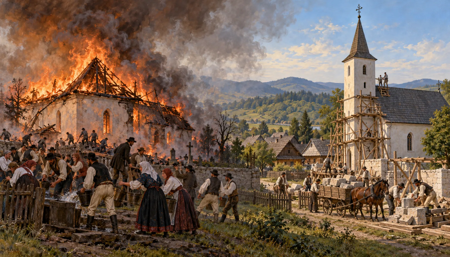 The fire, and the tower