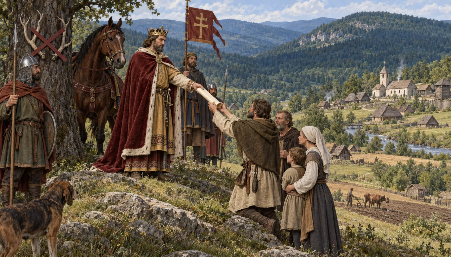 A king gives away land he cannot hunt in