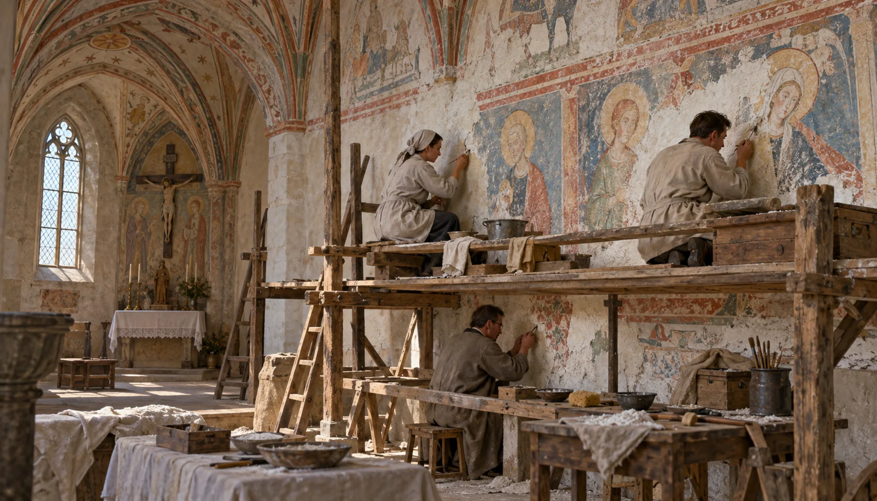 The paintings come back out from under the limewash