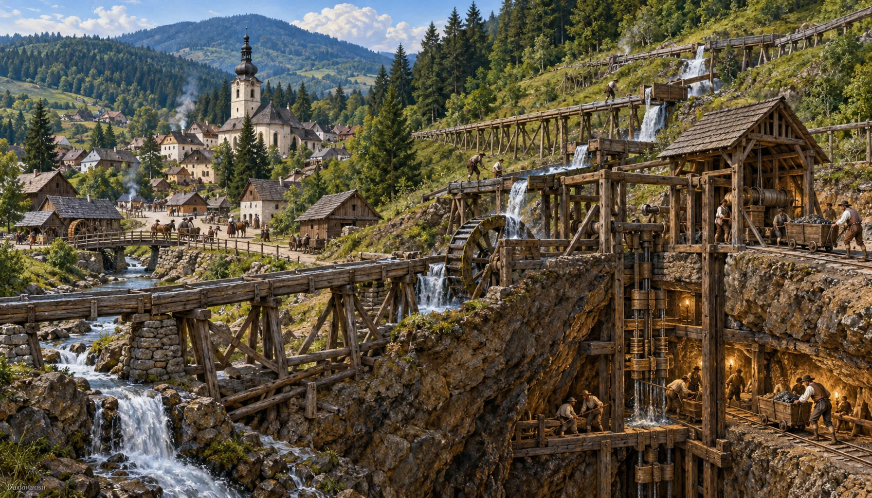 Water on the hillsides, and the bottom of the ore