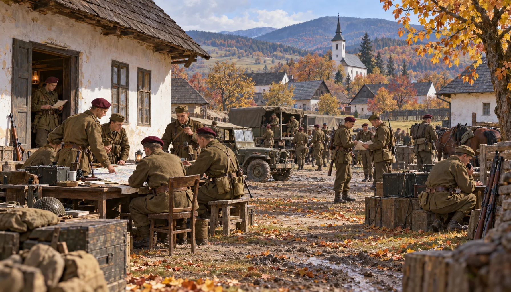 A brigade headquarters in the village