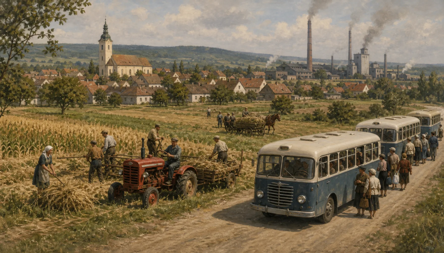 The co-operative, and the buses to the factory