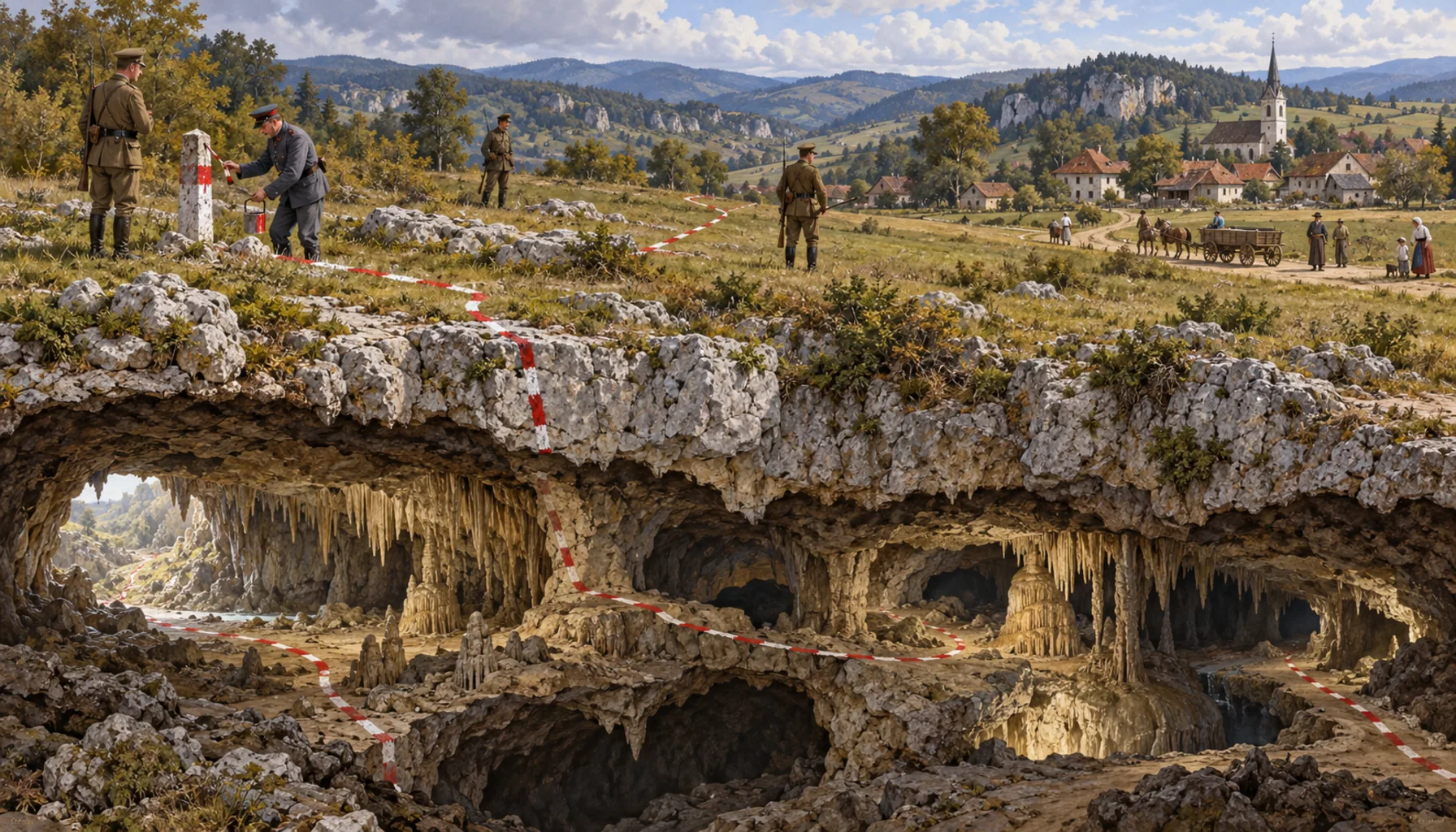 A border drawn across a cave