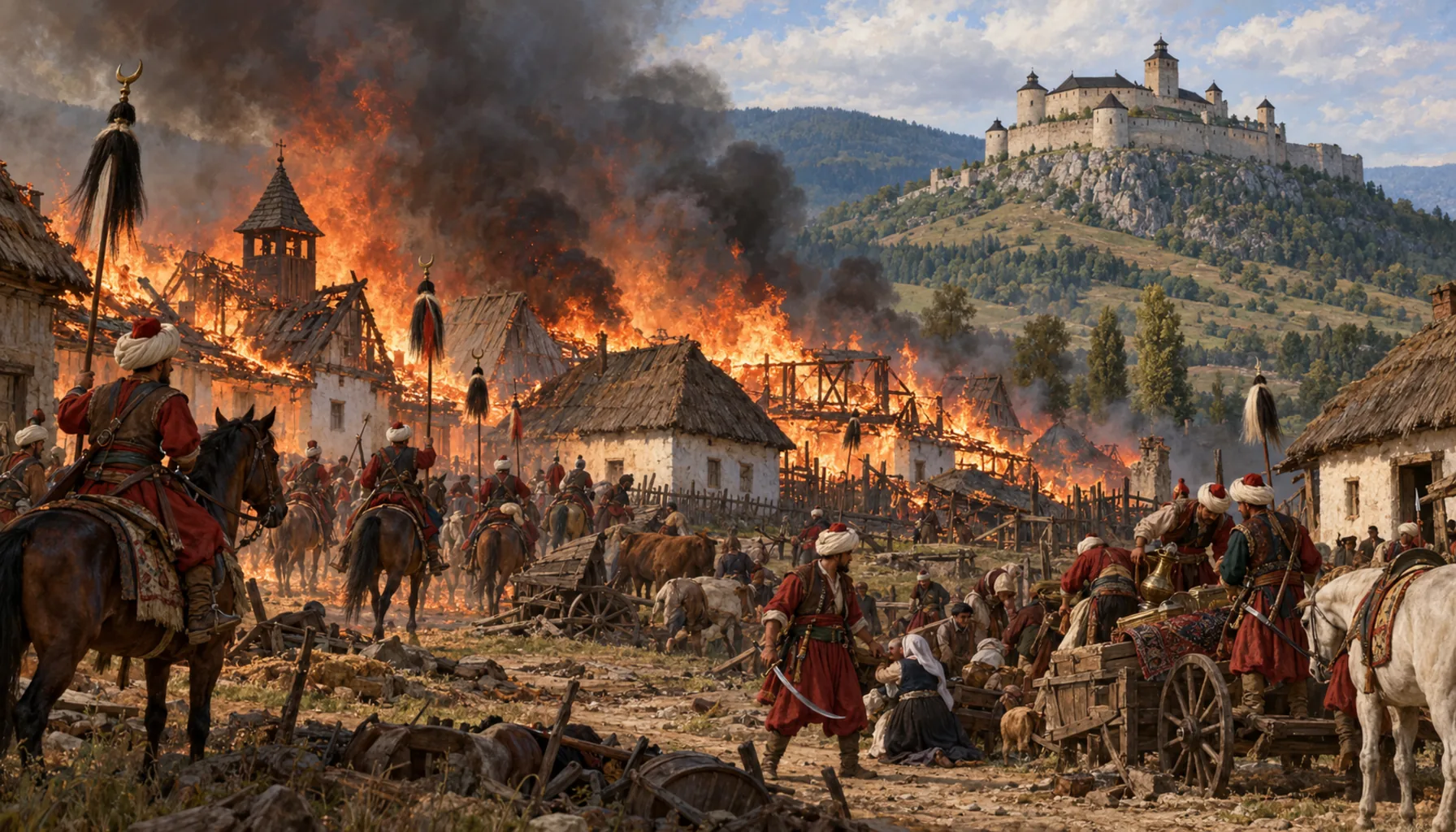The village burned, the castle did not