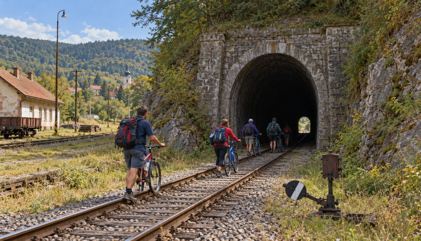 Bicycles in a tunnel built for a war