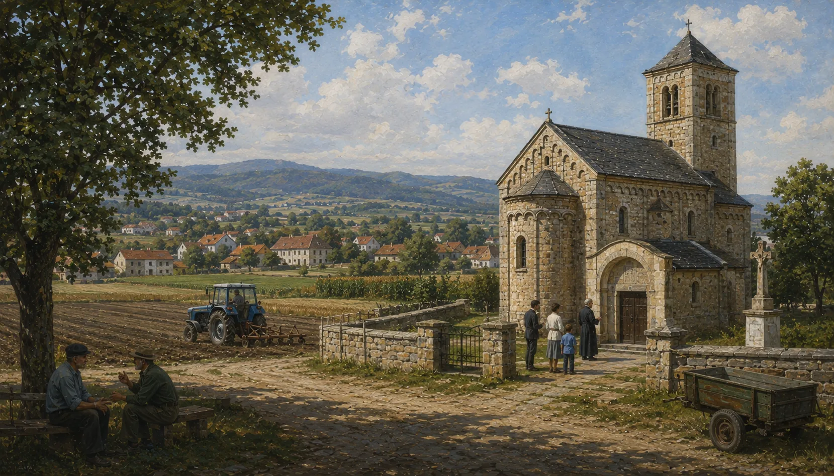 Locked church, open field