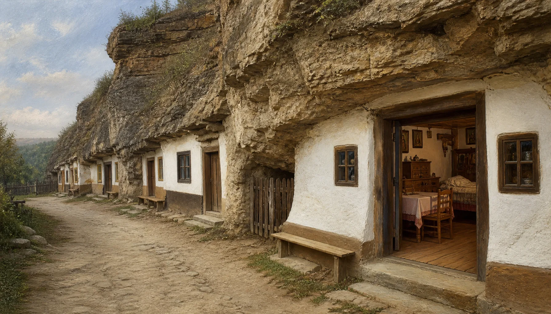 A protected street cut in rock
