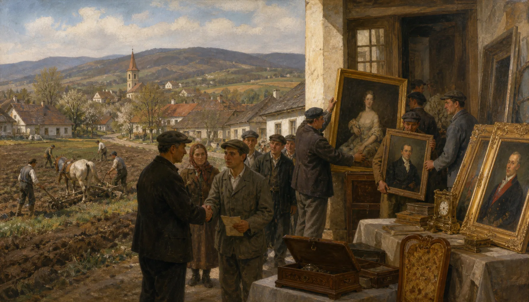 The estate ends, the paintings appear