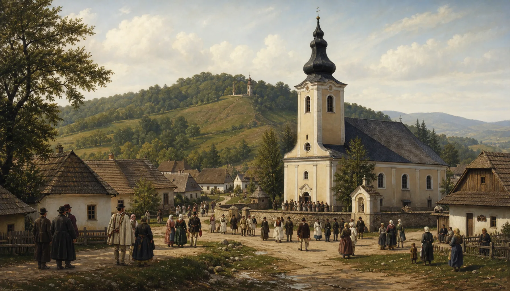 The church comes down to the village