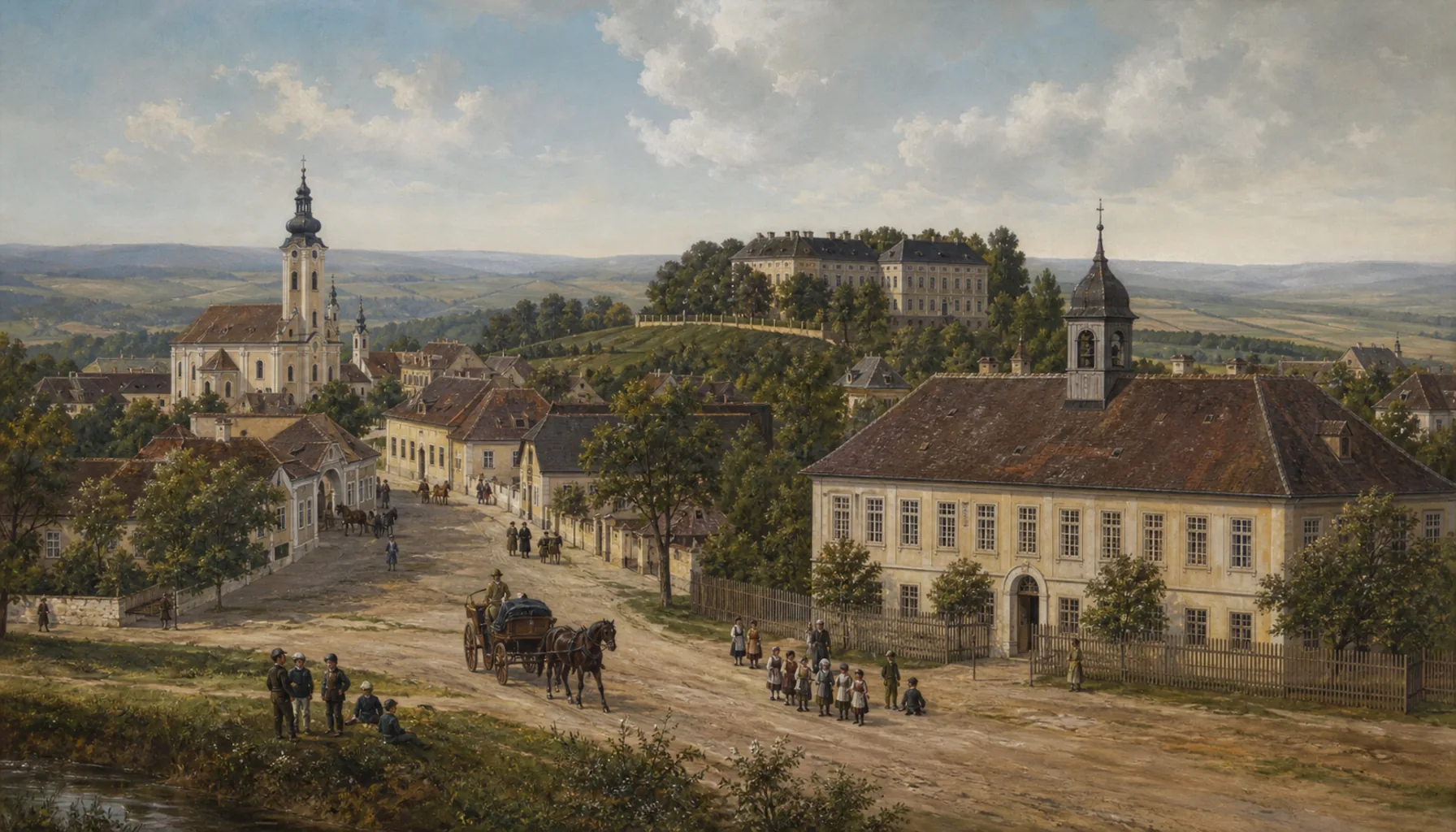A county town with a school