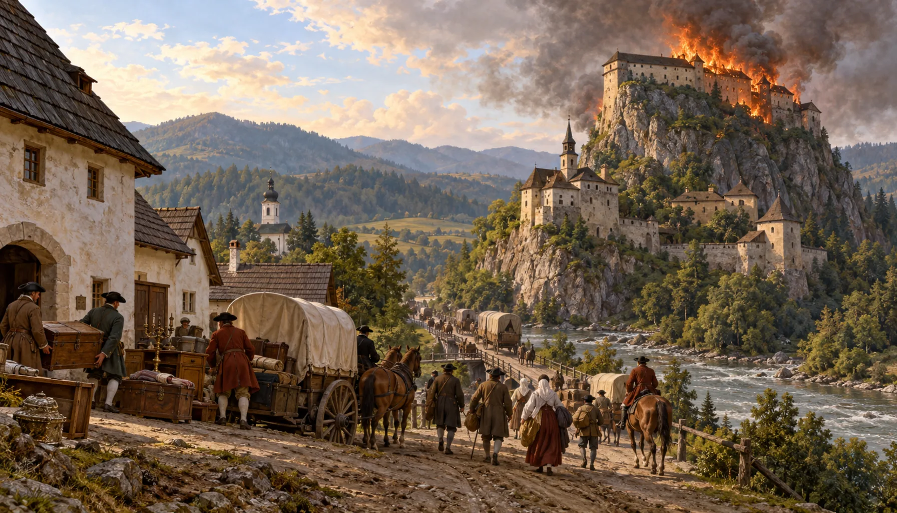 The offices leave, and then the castle burns