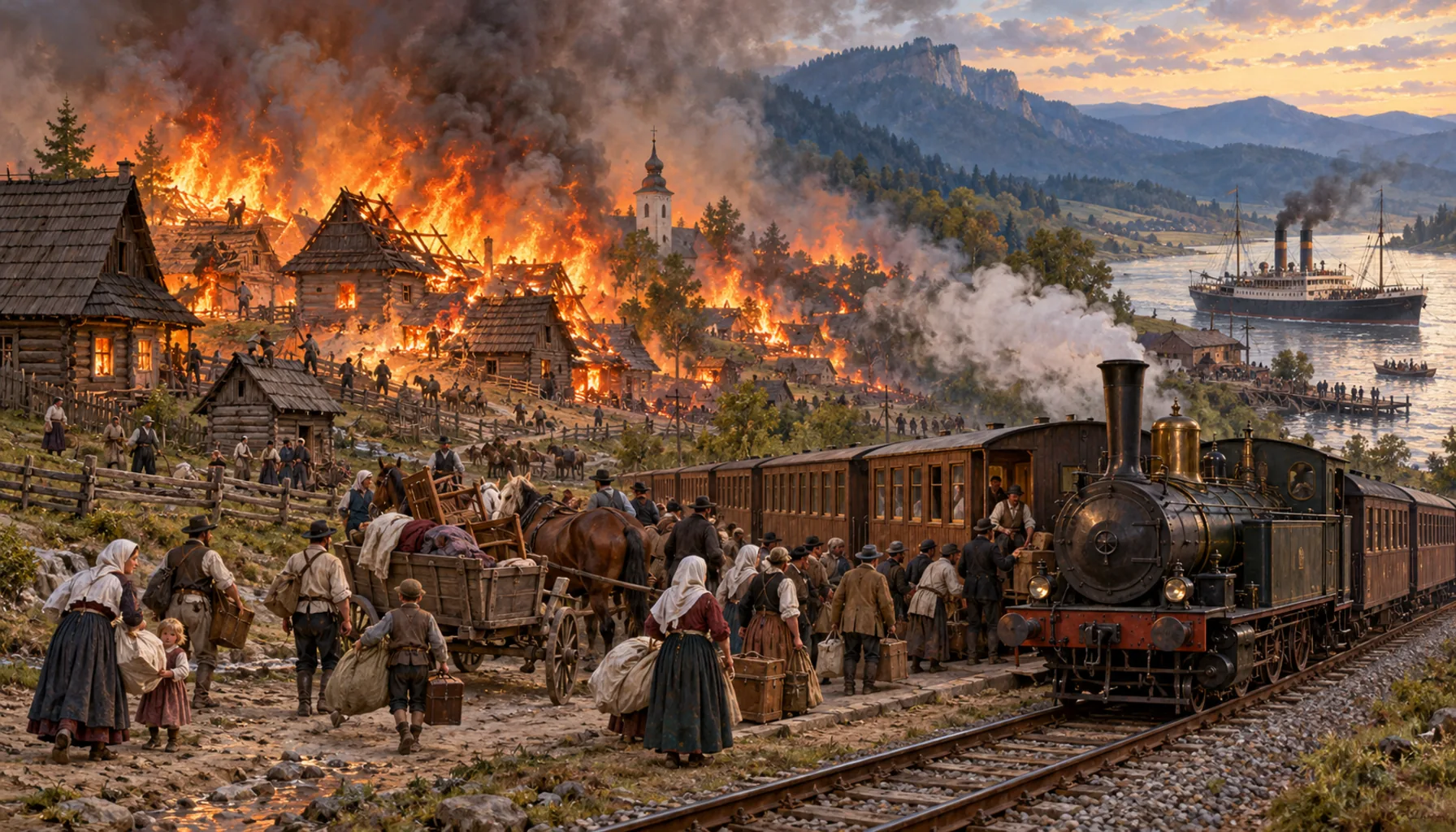 Fire, a railway, and the boat to America