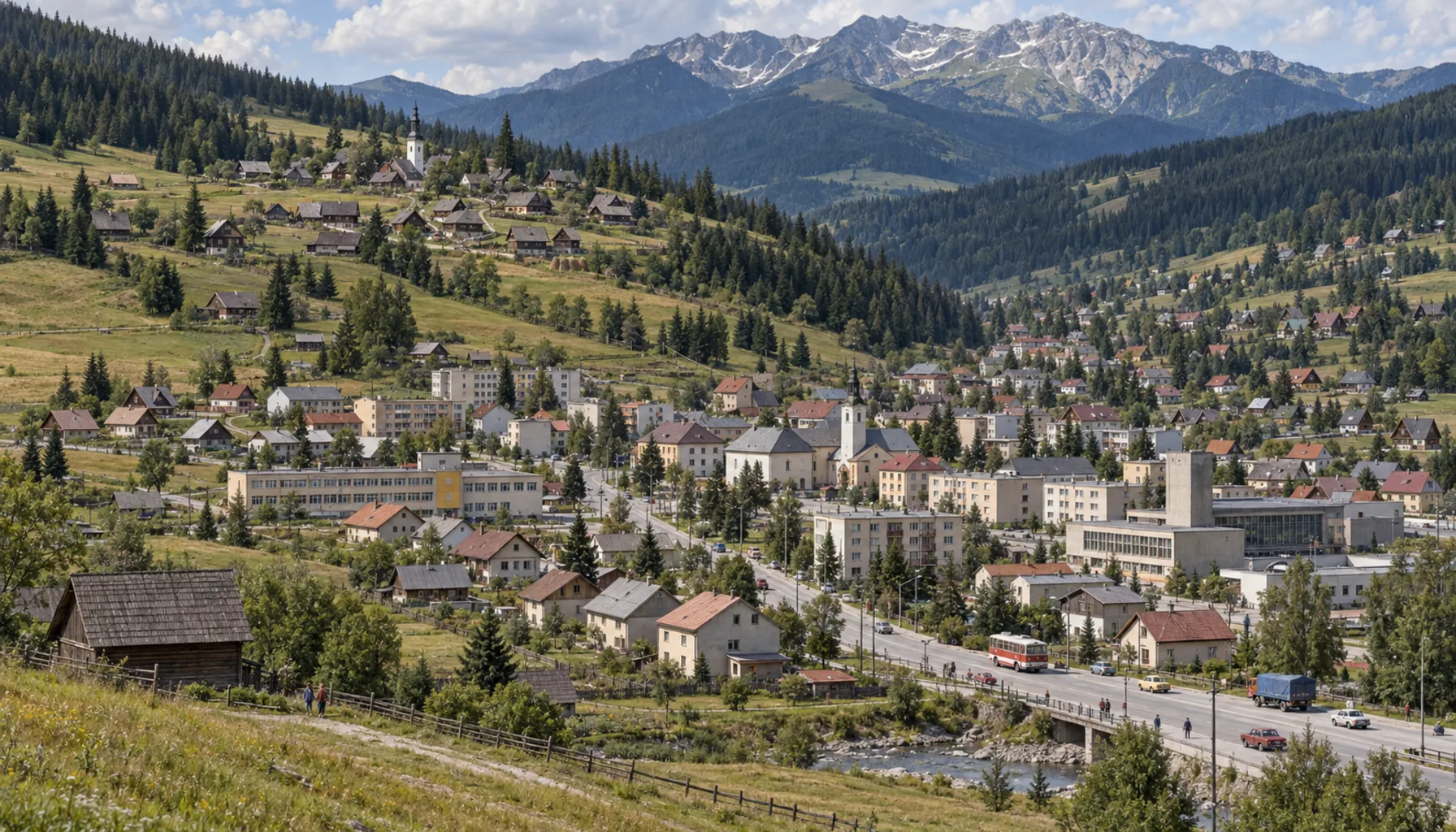 The modern village and the old one above it