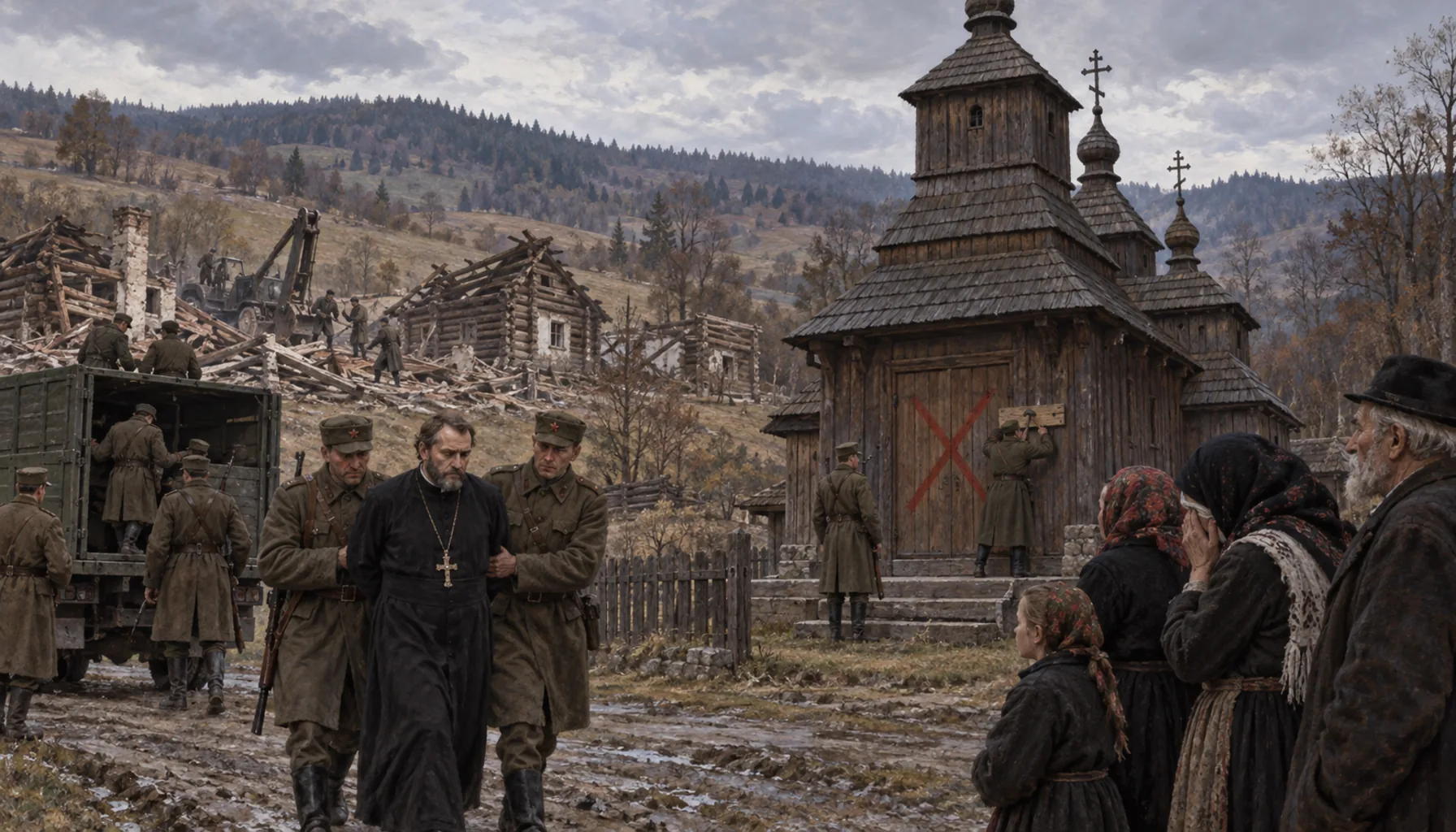 The church banned, and the log houses gone