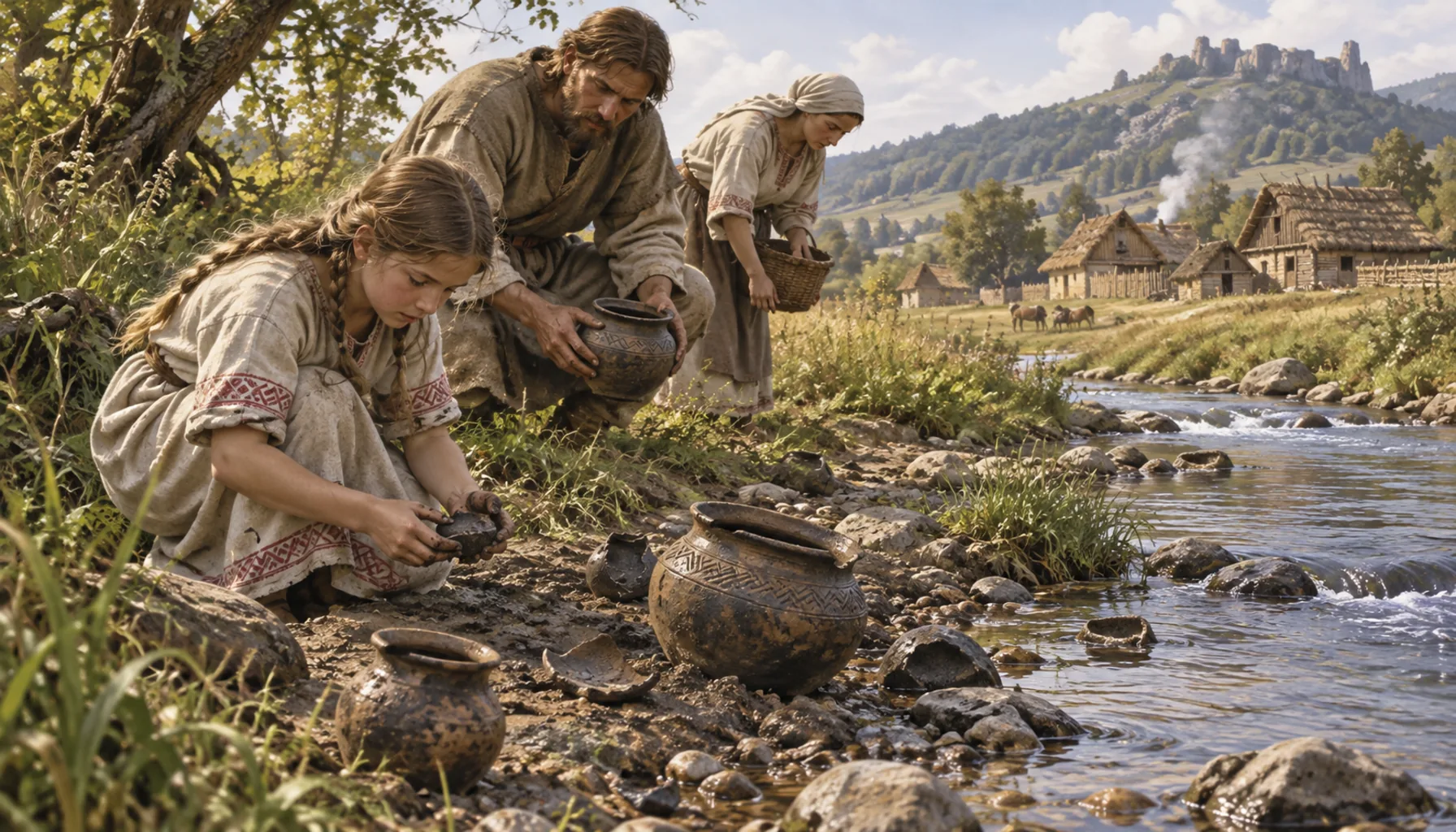 Slavic pots by the brook