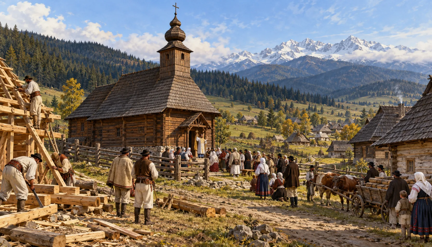 A wooden church, then a stone one