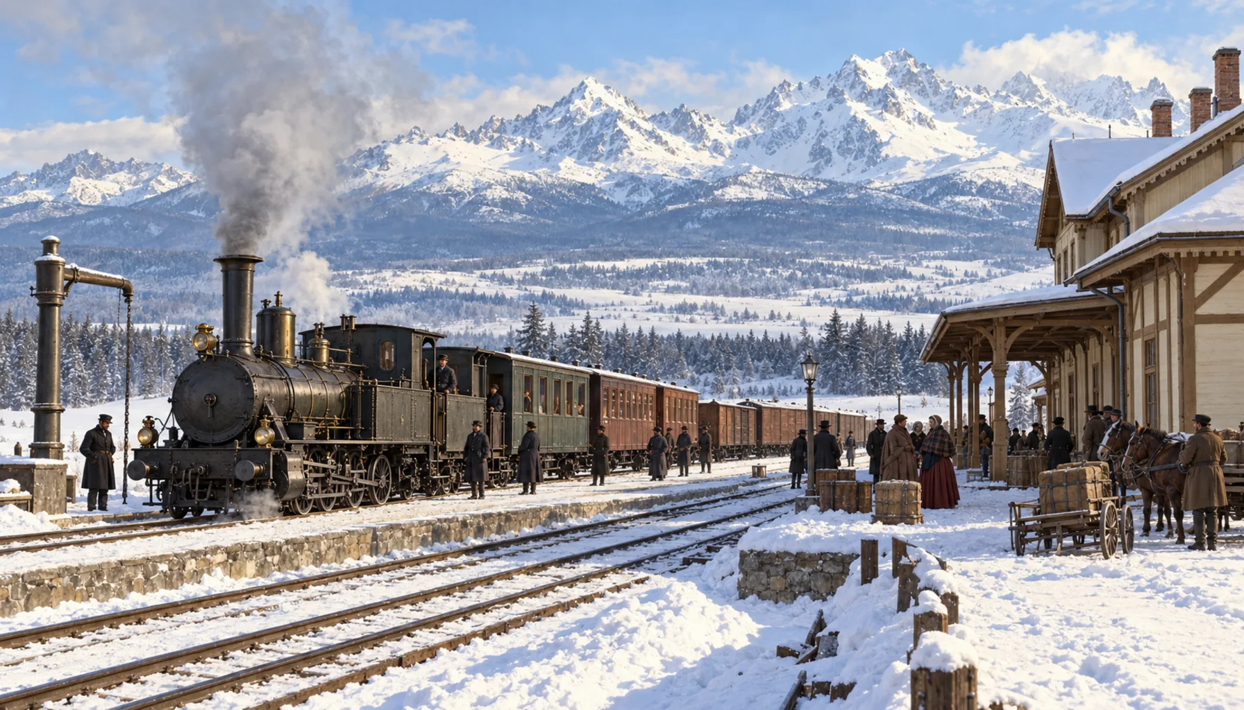 The railway crosses the saddle
