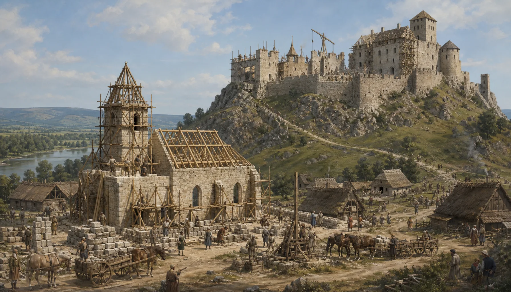 A church built while the castle was being rebuilt
