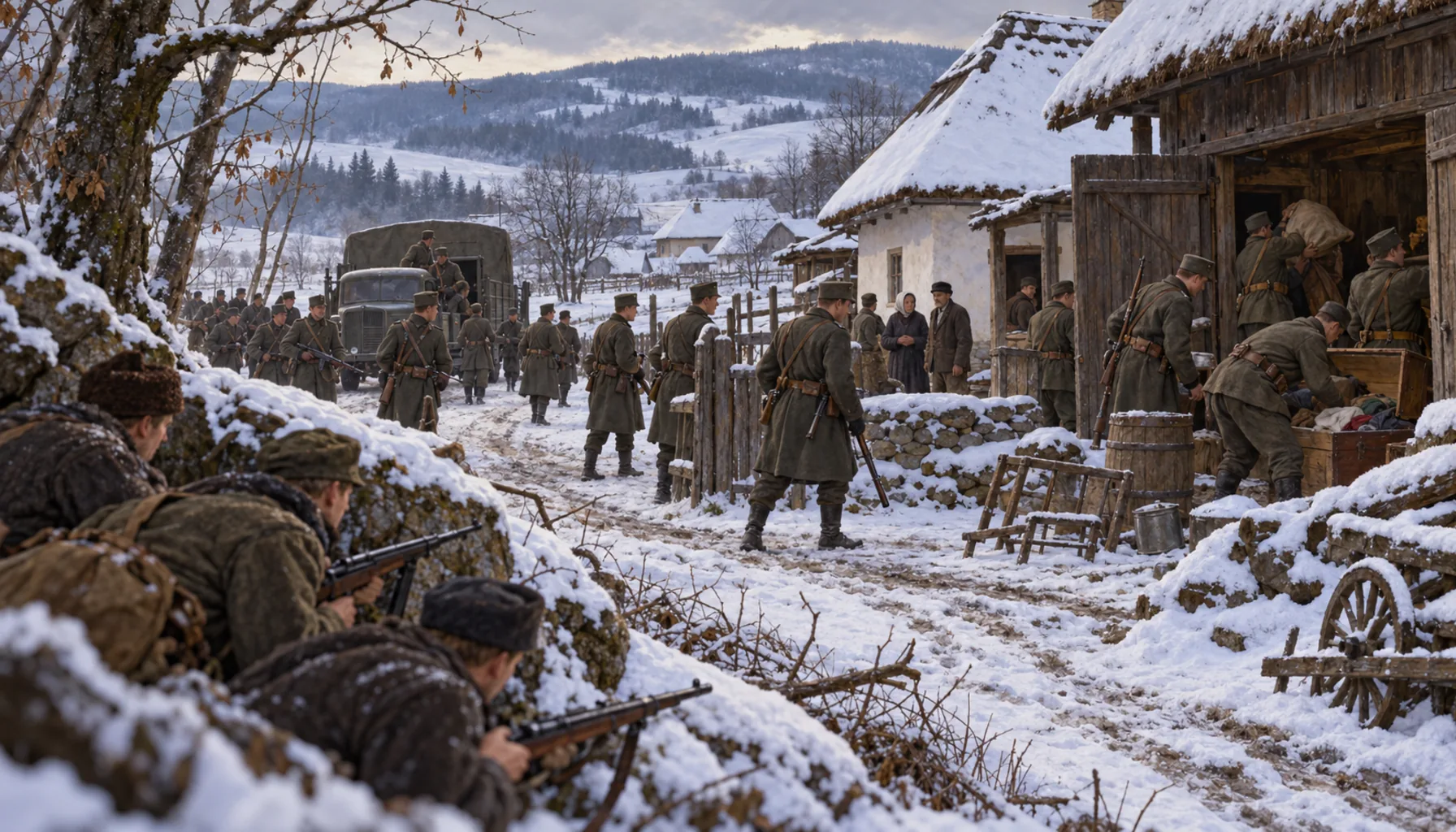 The uprising in a village of scattered farms