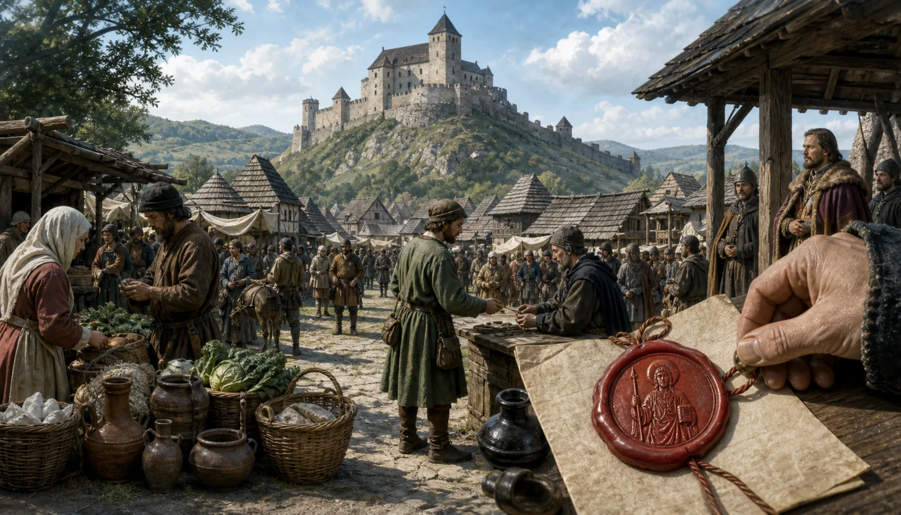 A market town, and a saint on its seal