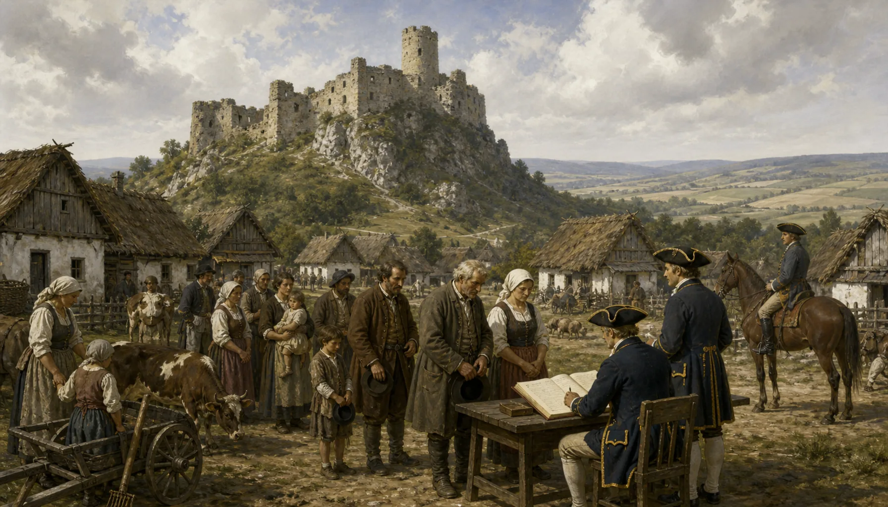 A village of serfs under a ruin