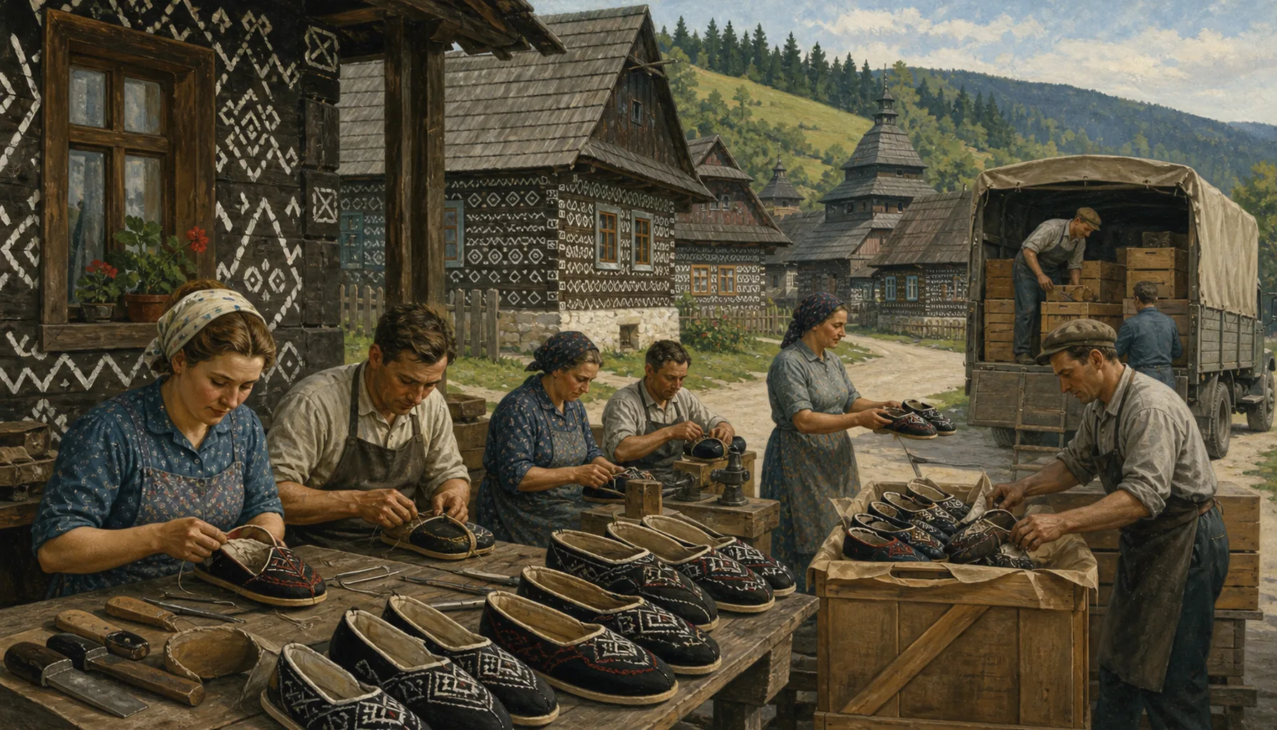 Slippers for export, and a village declared a monument