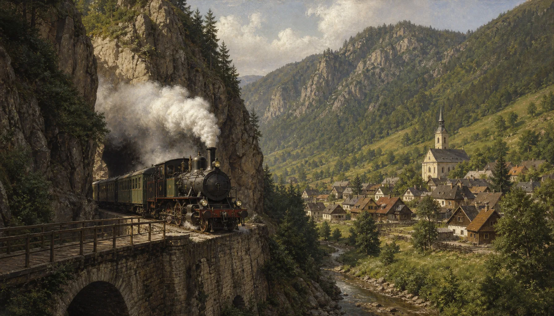 The railway comes through the gorge