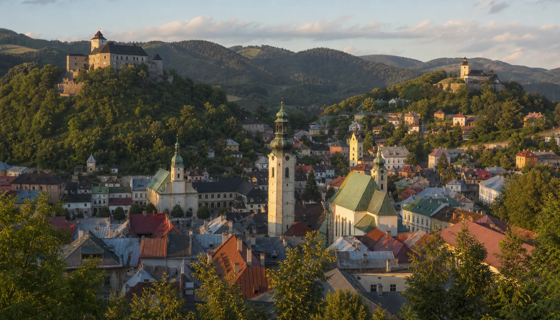 Banská Štiavnica’s old town in its volcanic bowl — Europe’s great silver town, UNESCO-listed since 1993