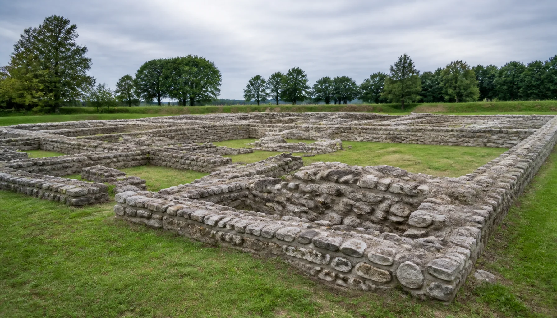 Excavated stone foundations of the Roman fort Gerulata at Rusovce, part of the UNESCO-listed Danube Limes