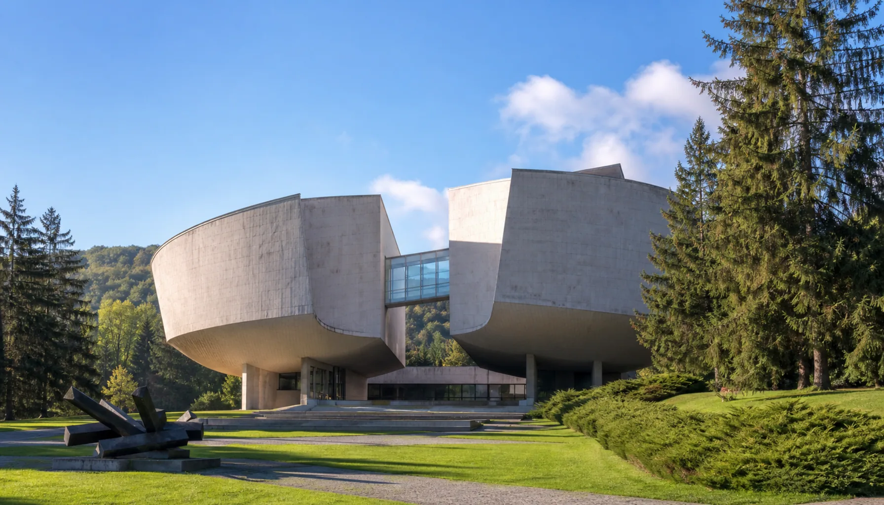 The split-concrete memorial building of the Museum of the Slovak National Uprising in Banská Bystrica, completed in 1969