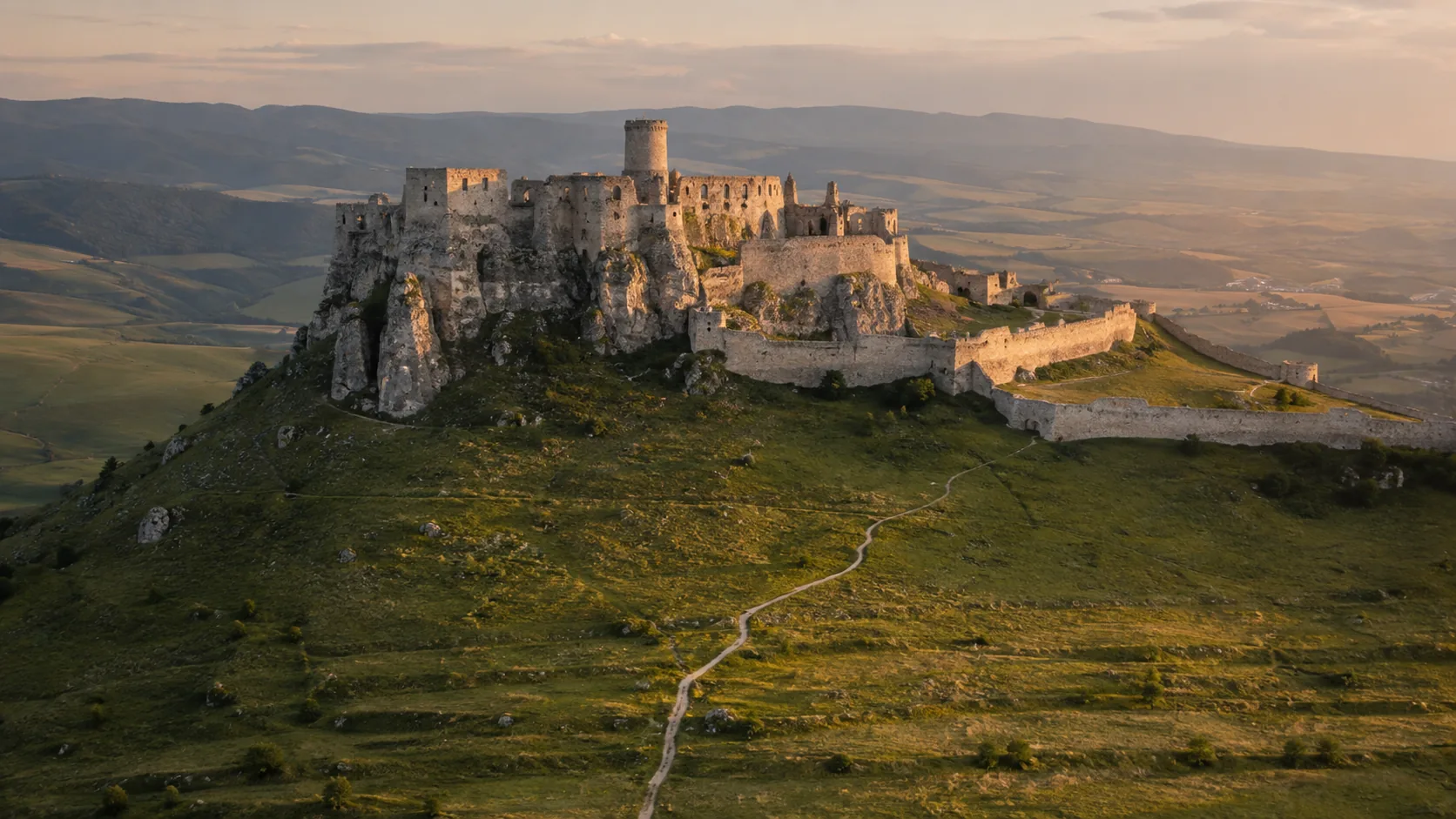 Spiš Castle sprawling across its travertine hill — one of Central Europe’s largest castle complexes