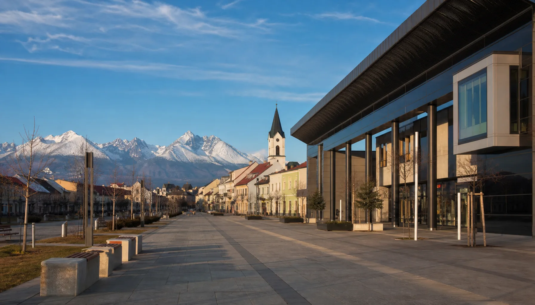 Forum Poprad stands on Námestie sv. Egídia, the long main square in the middle of the town