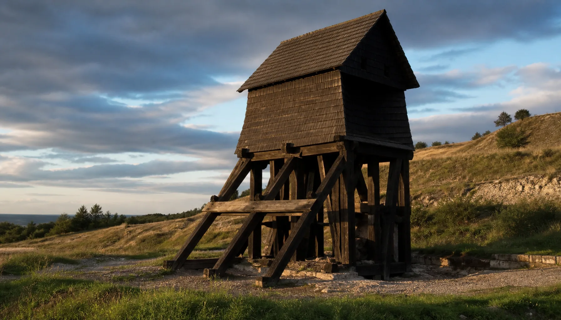 Solivar on the southern edge of Prešov — the tall shingled timber hoist house of the historic salt works