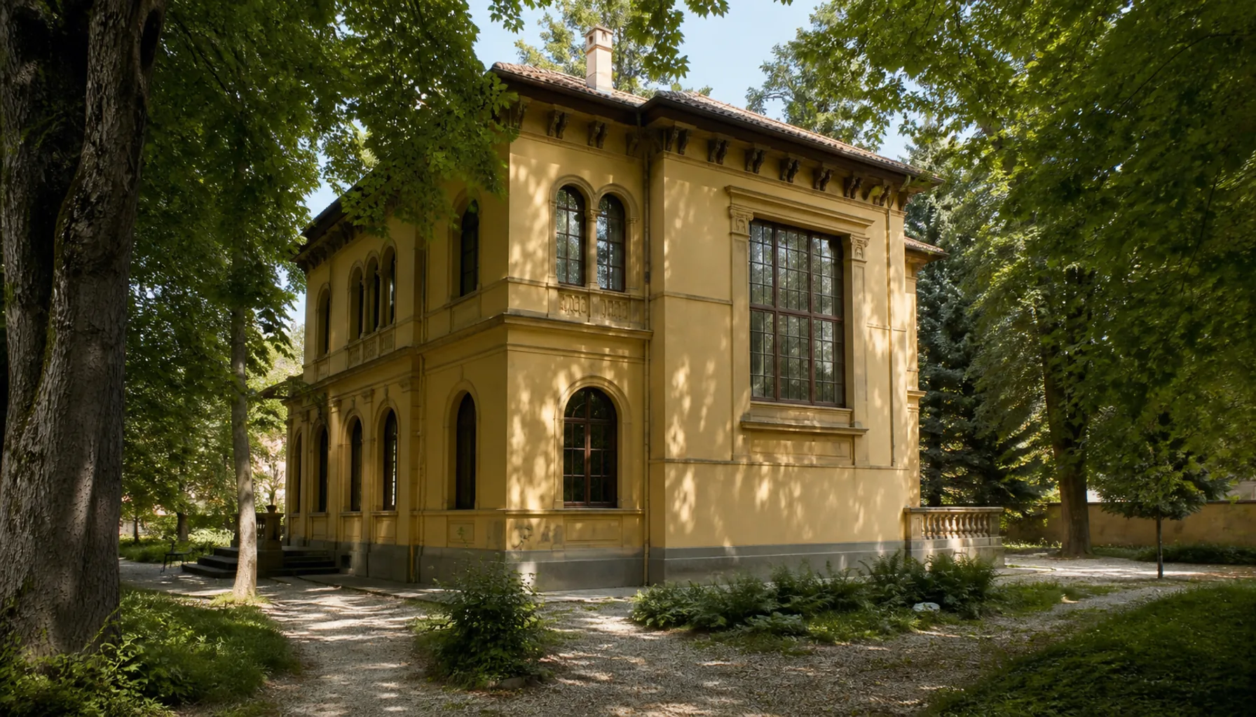 Skutecký's Italianate villa on Horná street and its walled garden — the painter's own house, built to his design