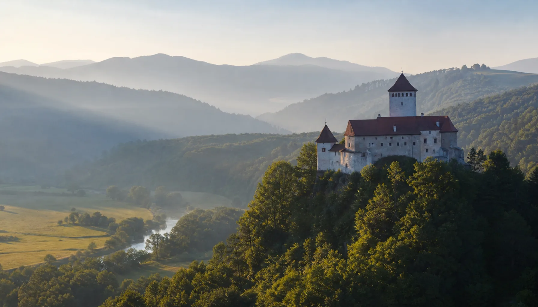 Slovenská Ľupča castle on its rise above the Hron, east of the city